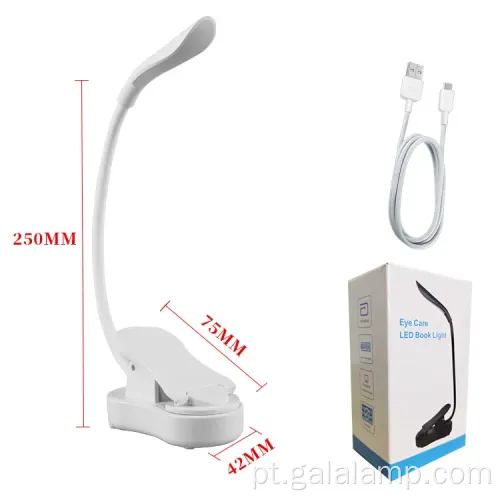 Lâmpada de mesa de clipe de livro recarregável USB para leitura